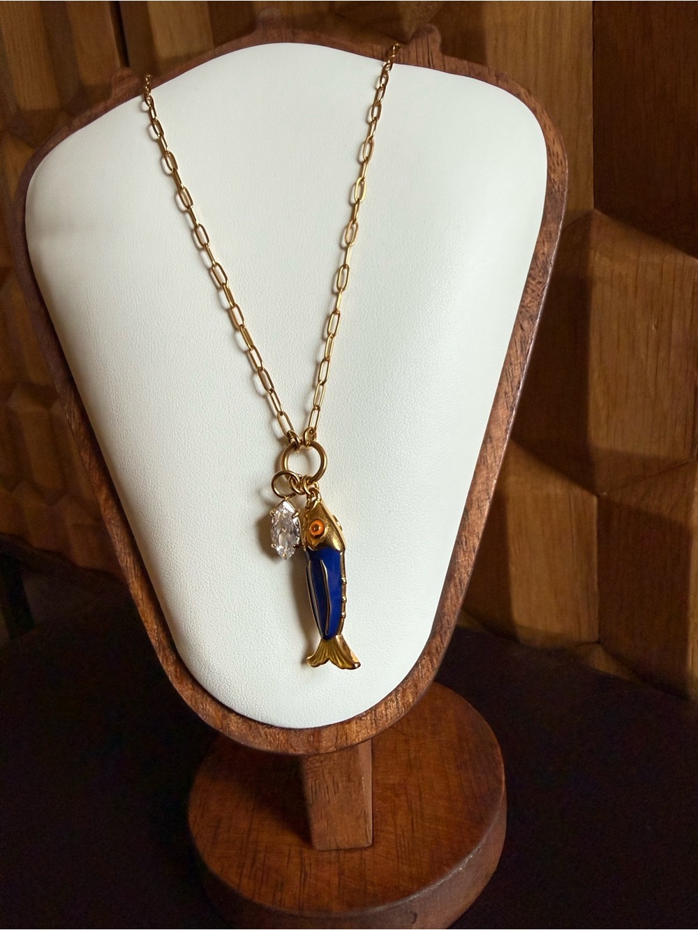 Mayamar Blue and Gold Fish Necklace